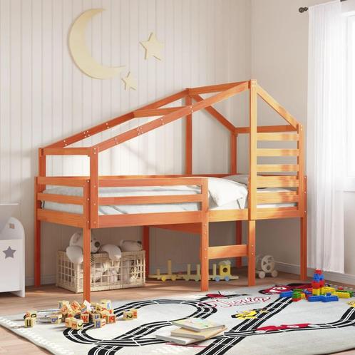 vidaXL Hoogslaper met dak massief grenenhout wasbruin 90x190, Huis en Inrichting, Slaapkamer | Bedden, 90 cm, 190 cm of minder
