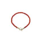 Bloedkoraal kralen armband met gouden slot; Kinderarmband..., Gebruikt, Overige kleuren, Ophalen of Verzenden, Met edelsteen