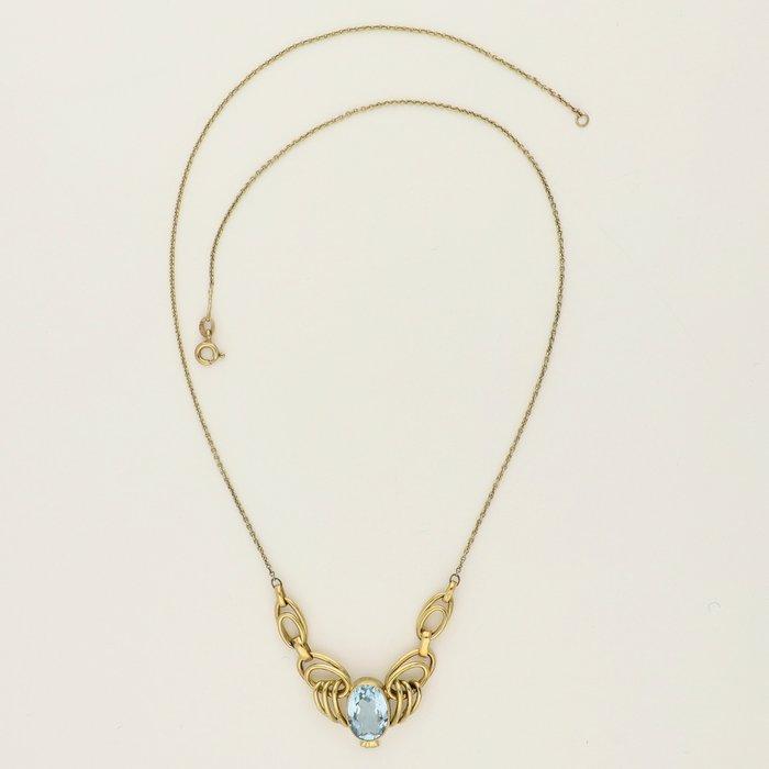 Ketting met hanger - 14 karaat Geel goud - Aquamarijn, Sieraden, Tassen en Uiterlijk, Antieke sieraden