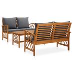vidaXL 3-delige Loungeset met kussens massief acaciahout, Tuin en Terras, Verzenden, Nieuw, Hout, Loungeset