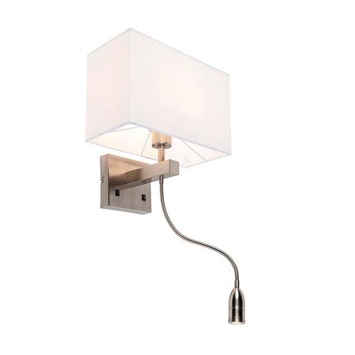 Moderne wandlamp staal met kap wit - Bergamo, Huis en Inrichting, Lampen | Wandlampen, Nieuw, Overige materialen