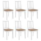 vidaXL Eetkamerstoelen met kussens 6 st massief hout wit, Huis en Inrichting, Stoelen, Verzenden, Nieuw, Wit