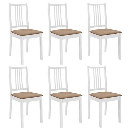 vidaXL Eetkamerstoelen met kussens 6 st massief hout wit, Huis en Inrichting, Stoelen, Wit, Nieuw, Verzenden