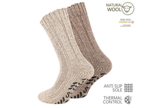 2 paar Noorse wollen sokken met antislip - Beige/Bruin, Kleding | Heren, Sokken en Kousen, Verzenden