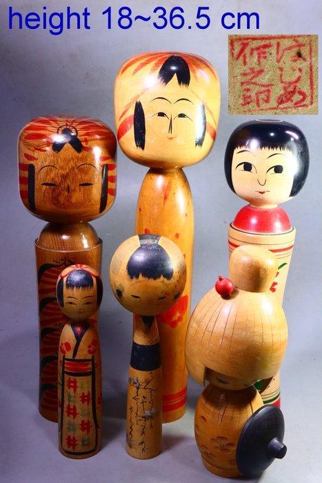 Hout - (6) Grote Sosaku Kokeshi Pop Miyashita Hajime - Shwa, Antiek en Kunst, Antiek | Overige Antiek