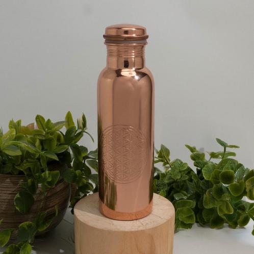 Puur koperen waterfles flower of life glad ± 750 ml (zware, Sport en Fitness, Gezondheidsproducten en Wellness, Nieuw