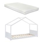 Kinderbed Simo huisbed met matras 90x200 cm wit [en.casa], Verzenden, Nieuw