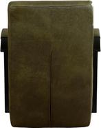 Olijfgroene leren industriële stalen fauteuil - Granada leer, Nieuw, Ophalen of Verzenden, Modern, 50 tot 75 cm