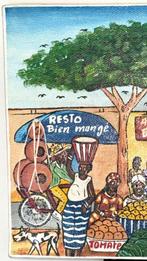 Schilderij - Afrikaanse straat scène – levendig stadsleven -, Antiek en Kunst