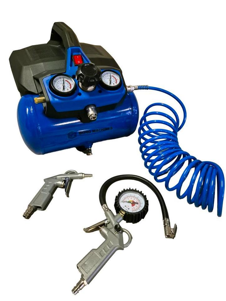Borg 6 liter Silent - Stille - Olievrije - Compressor + set, Doe-het-zelf en Verbouw, Compressors, Minder dan 25 liter, 6 tot 10 bar