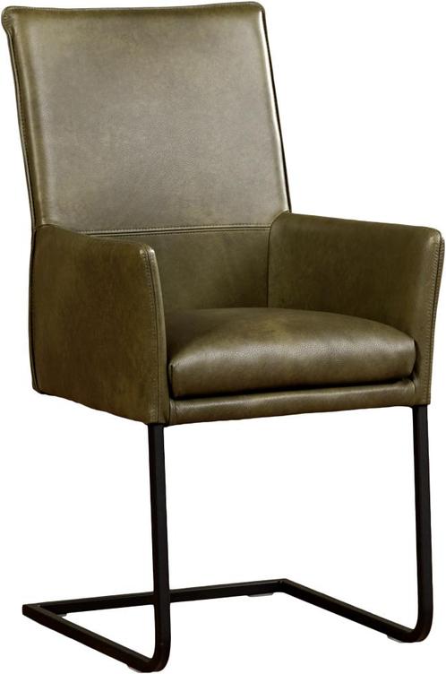Leren eetkamerstoel - met armleuning en sledepoot vierkant -, Huis en Inrichting, Stoelen, Eén, Overige kleuren, Nieuw, Leer, Ophalen of Verzenden