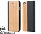 iPhone 15 Plus Flip case – Bamboe en zwart Leer, Telecommunicatie, Nieuw, Verzenden