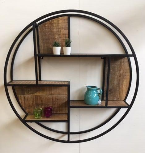 Rond wandrek staal + mangohout, 80 cm., Huis en Inrichting, Woonaccessoires | Wandplanken en Boekenplanken, Nieuw, Verzenden