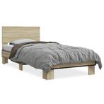 Bedframe Metaal & Hout 75x190 - Retourdeal! Duurzame Koop, Overige materialen, Bruin, Nieuw, Eenpersoons