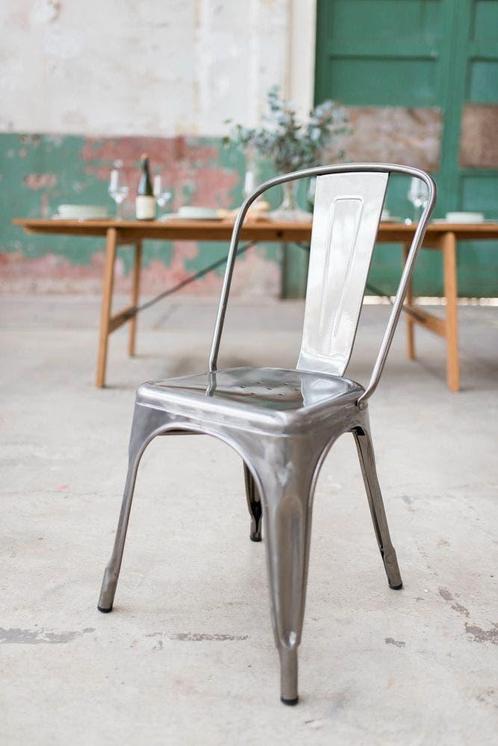 Industriële metalen eetkamerstoel | Tolix | Stapelbaar, Huis en Inrichting, Stoelen, Eén, Grijs, Nieuw, Metaal, Verzenden