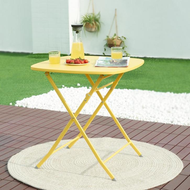 Klaptafel Sande tuintafel metaal vierkant 71x70x70 cm geel [, Tuin en Terras, Tuintafels, Verzenden