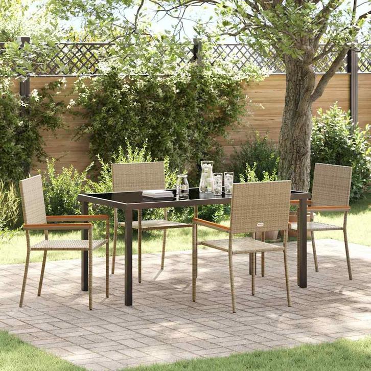 vidaXL Tuin Eetset 5 pcs Beige Poly riet, Tuin en Terras, Tuinsets en Loungesets, Nieuw, Rotan, Verzenden