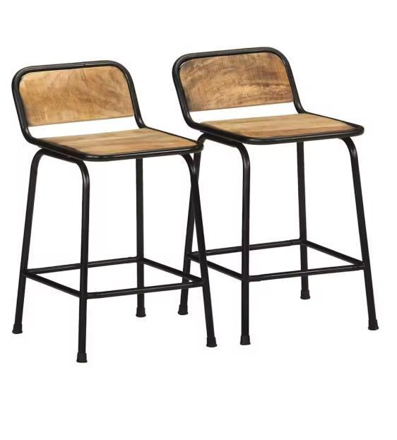 Set van 2 Mangohouten Barkrukken – Massief Hout en Metalen, Huis en Inrichting, Barkrukken, Nieuw, Verzenden