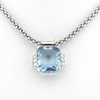 Fope witgouden Mesh schakelcollier met aquamarijn en diam..., Gebruikt, Overige kleuren, Ophalen of Verzenden, Met edelsteen