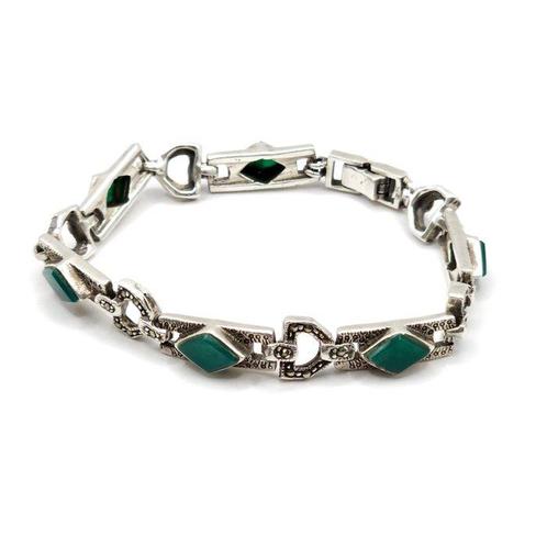 Zilver, 925 Sterling Zilver Groene Chalcedoon & Markasiet -, Antiek en Kunst, Kunst | Designobjecten