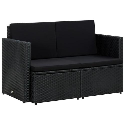 vidaXL Tuinbank 2-zits met kussens poly rattan zwart, Tuin en Terras, Tuinsets en Loungesets, Nieuw, Rotan, Verzenden