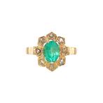 Gouden vintage entourage ring met smaragd en roosdiamant 14, Ophalen of Verzenden, Nieuw
