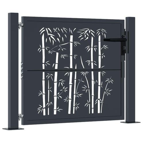 Antraciet Tuinpoort met Bamboe Design - Tweedekansje - OP=OP, Tuin en Terras, Tuinhekken en Hekwerk, Met poort, Nieuw, IJzer, Tuinhek