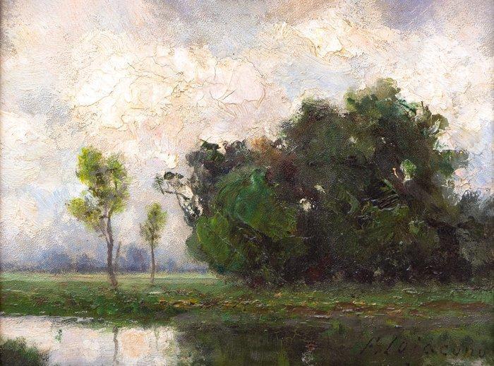 Francesco Lojacono (1838-1915) - Paesaggio lacustre, Antiek en Kunst, Kunst | Schilderijen | Klassiek