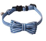 Kattenhalsband met strik Blauw Streep (Denim) (Halsband Set), Ophalen of Verzenden, Nieuw