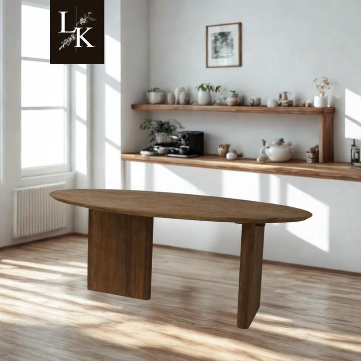 Landelijk Klassiek - Japandi ovaal - eettafel Umesund - Teak, Huis en Inrichting, Tafels | Eettafels, 100 tot 150 cm, 200 cm of meer