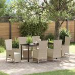 vidaXL Set ligstoelen voor in de tuin 7 pcs Beige 160 x 80 x, Verzenden, Nieuw, Rotan