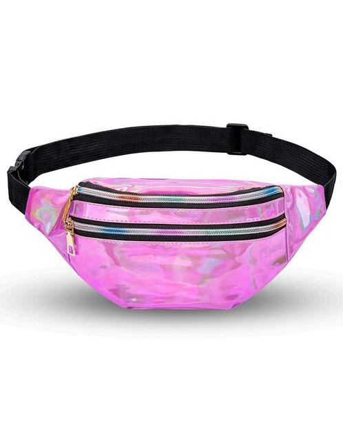 Roze Heuptas Holografisch Twee Ritsen Iridescent Fanny Pack, Sieraden, Tassen en Uiterlijk, Tassen | Damestassen, Overige typen