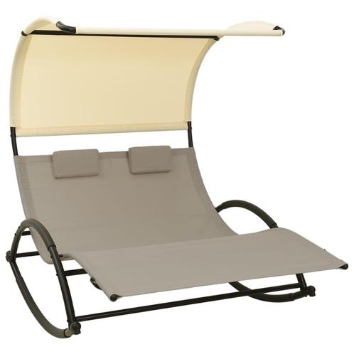 vidaXL Ligbed tweepersoons met luifel textileen taupe en, Tuin en Terras, Ligbedden, Nieuw, Verzenden
