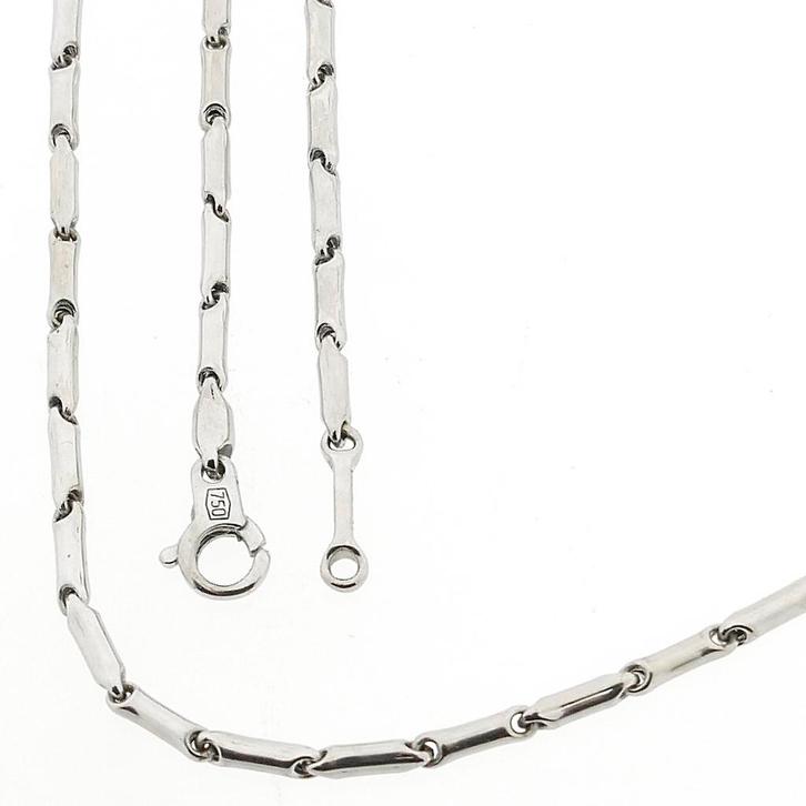 18 Krt. Witgouden fantasie schakel ketting; 44 cm | Chimento, Sieraden, Tassen en Uiterlijk, Kettingen, Overige kleuren, Gebruikt