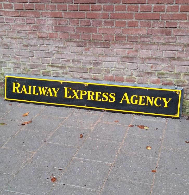 Railway Express Agency Emaille Bord - 180 x 30cm - Origineel, Verzamelen, Merken en Reclamevoorwerpen, Ophalen