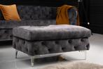 Chesterfield kruk MODERN BAROK 92cm donkergrijze fluwelen, Huis en Inrichting, Banken | Voetenbanken en Poefen, Ophalen of Verzenden