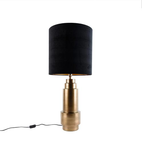 Tafellamp brons velours kap zwart met goud 40 cm - Bruut, Huis en Inrichting, Lampen | Tafellampen, Nieuw, Overige materialen