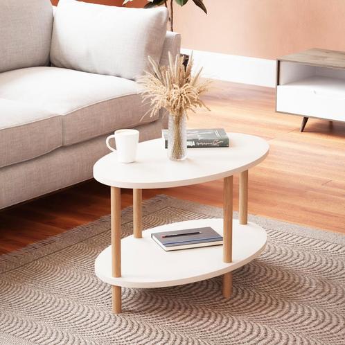 [en.casa] Salontafel Højreby ovaal 43x70x44 cm wit en houtkl, Huis en Inrichting, Tafels | Salontafels, Nieuw, Verzenden