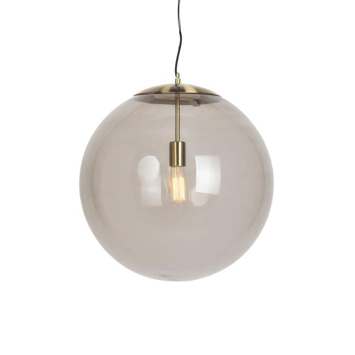 +Moderne hanglamp messing met smoke glas 50 cm - Ball, Huis en Inrichting, Lampen | Hanglampen, Nieuw, Glas, 75 cm of meer