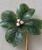 Broche - 14 karaat Geel goud, Jade - geslepen nephriet -