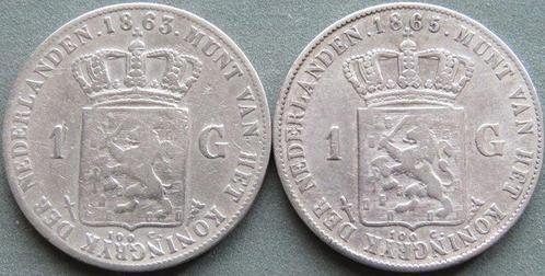 Nederland. Willem III. 1 Gulden 1863 en 1865 (2x)  (Zonder, Postzegels en Munten, Munten | Nederland