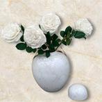 Vintage keramische ronde vaas met bloemen (wit groot, Verzenden, Nieuw