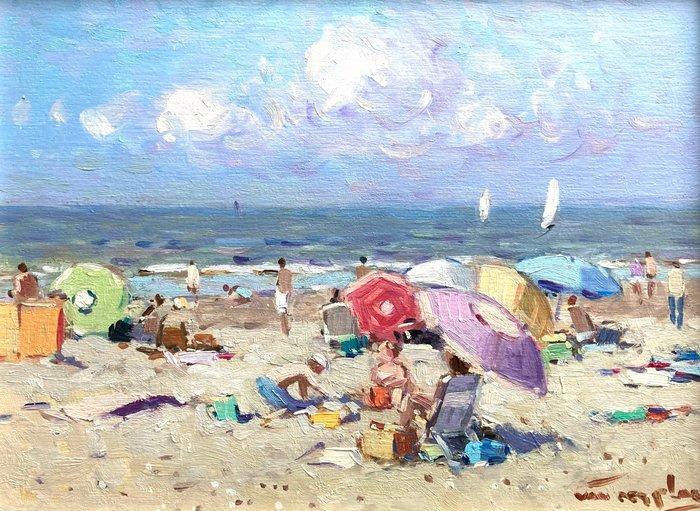 Niek van der Plas (1954) - Strandgezicht, Antiek en Kunst, Kunst | Schilderijen | Klassiek