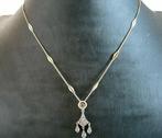 Ketting met hanger - 18 karaat Geel goud Saffier - Diamant -