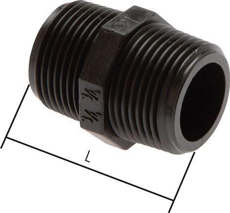 Dubbele Nippel G3/4 Polypropyleen (PP) 10bar FDA 30mm Hex, Doe-het-zelf en Verbouw, Overige Doe-het-zelf en Verbouw, Nieuw, Verzenden