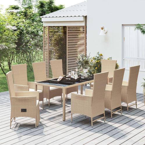 vidaXL 9-delige Tuinset met kussens poly rattan beige, Tuin en Terras, Tuinsets en Loungesets, Tuinset, Nieuw, Rotan, Verzenden