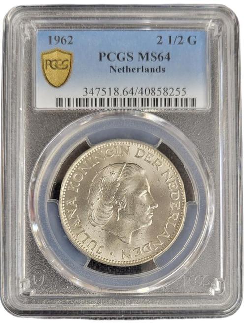 Koningin Juliana zilveren 2 1/2 gulden 1962 MS64 PCGS, Postzegels en Munten, Munten | Nederland, Losse munt, Koningin Juliana
