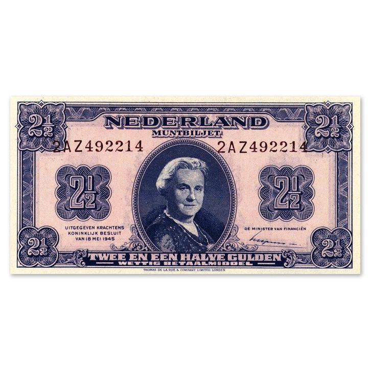 2,5 Gulden Wilhelmina 1945 ZFr+, Postzegels en Munten, Bankbiljetten | Nederland, Verzenden