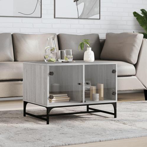 vidaXL Salontafel met glazen deuren 68,5x50x50 cm grijs, Huis en Inrichting, Tafels | Salontafels, 50 tot 100 cm, Nieuw, Overige houtsoorten