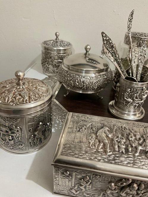 Vintage Verzilverde Douwe Egberts set o.a. Theebussen,, Antiek en Kunst, Antiek | Keukenbenodigdheden